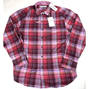 Tommy Bahama Mens Medium Button Shirt Lazlo Lux Soiree Plaid Red Silk Blend